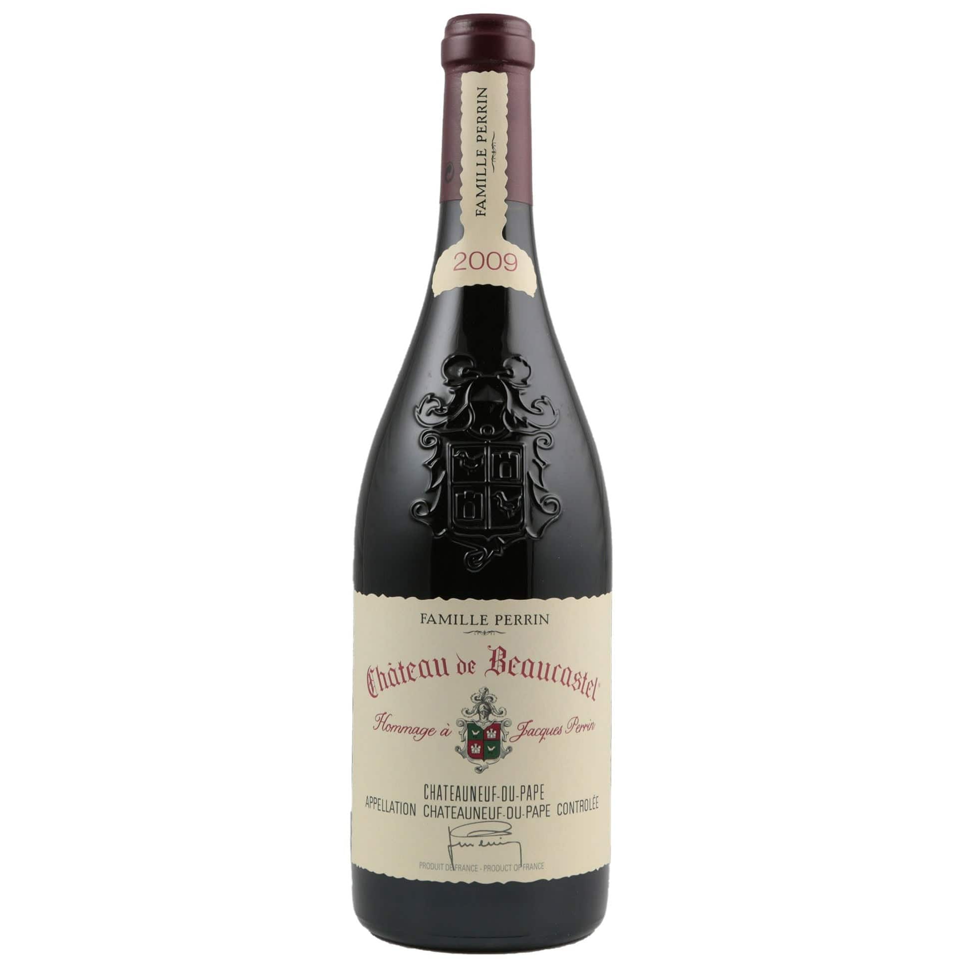 Single bottle of Red wine Chateau de Beaucastel, Chateauneuf du Pape, 2009 30% Grenache, 30% Mourvedre, 10% Syrah, 10% Counoise, 5% Cinsault & 15% Other
