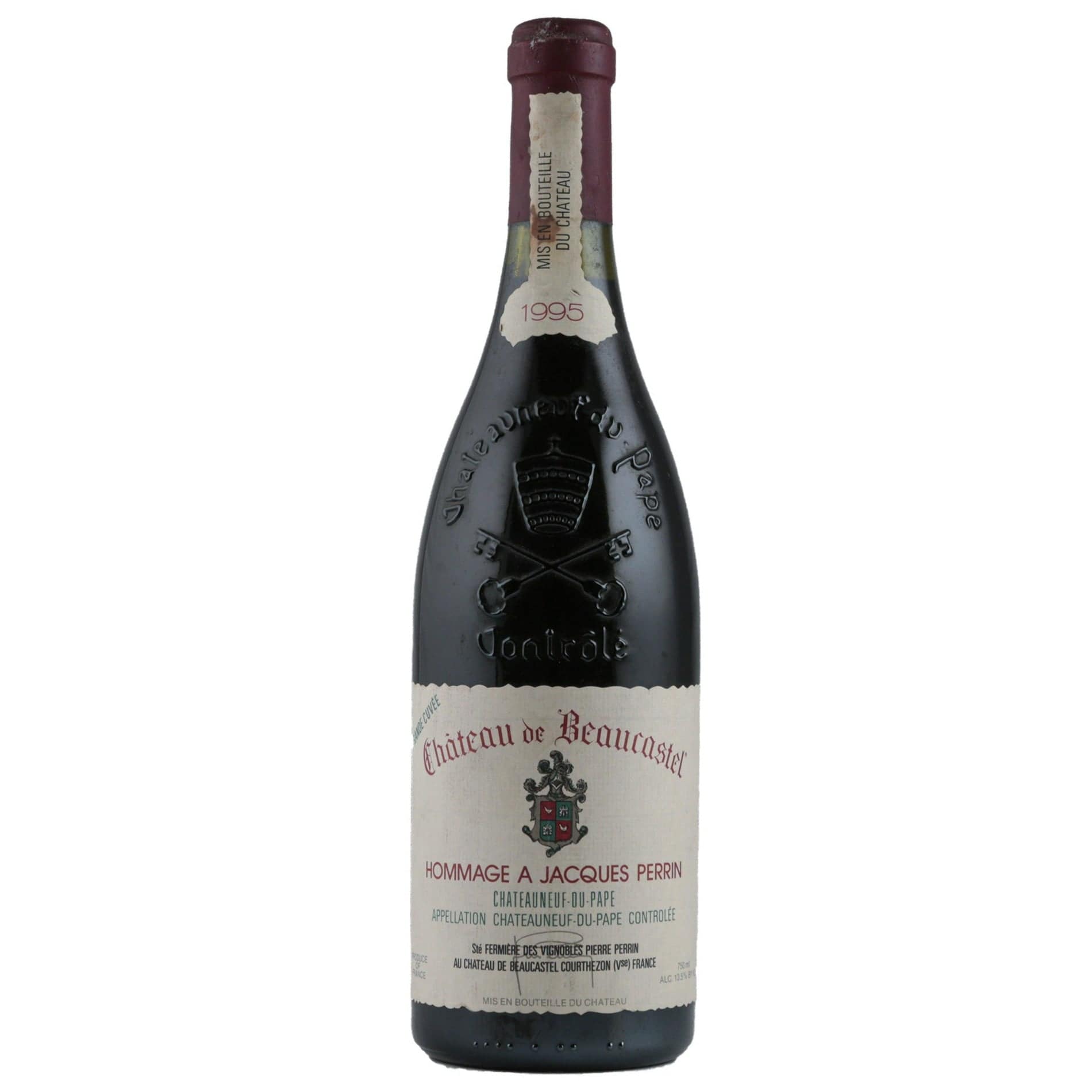 Single bottle of Red wine Chateau de Beaucastel, Hommage a Jacques Perrin, Chateauneuf du Pape, 1995 70% Mourvèdre, 15% Syrah, 10% Grenache & 5% Counoise