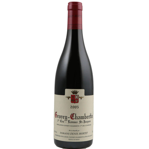 Single bottle of Red wine Dom. Denis Mortet, Lavaux Saint Jacques Premier Cru, Gevrey Chambertin, 2005 100% Pinot Noir