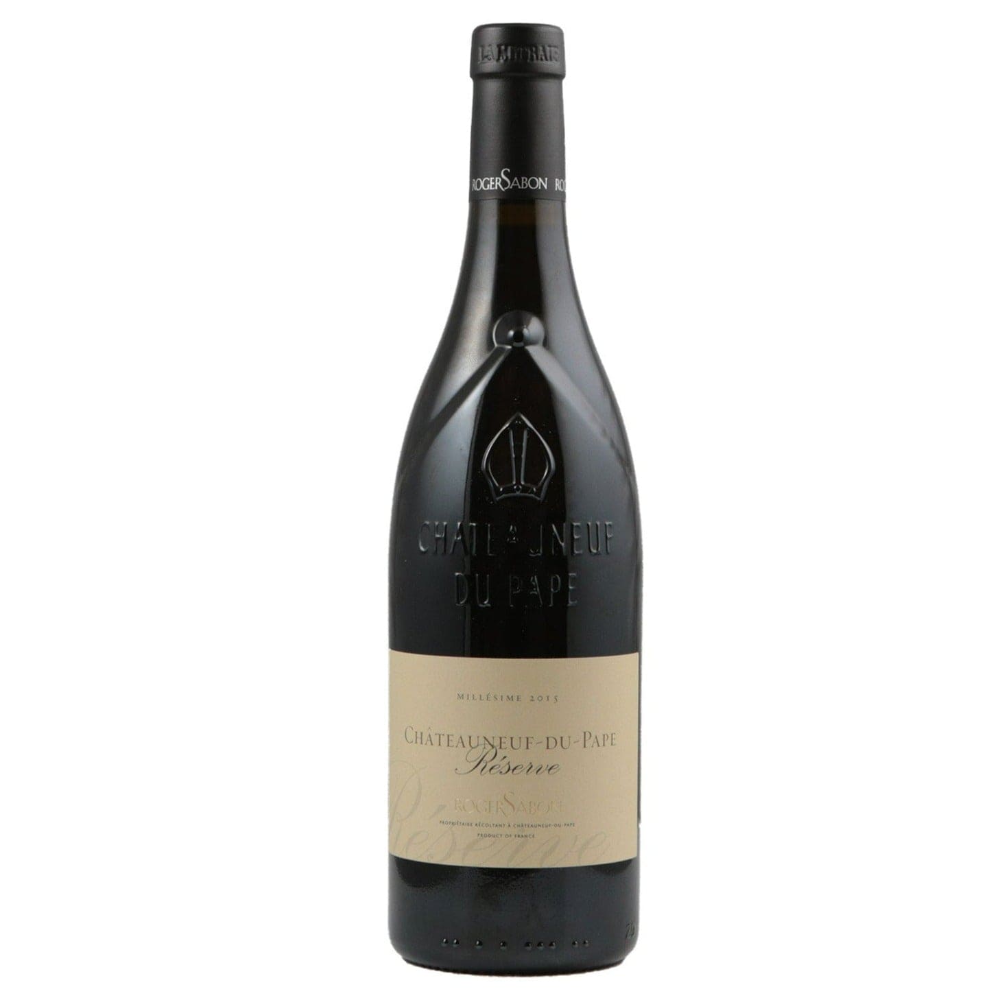 Single bottle of Red wine Dom. Roger Sabon, CDP Reserve, Chateauneuf du Pape, 2015 Grenache, Syrah, Mourvedre and Cinsault
