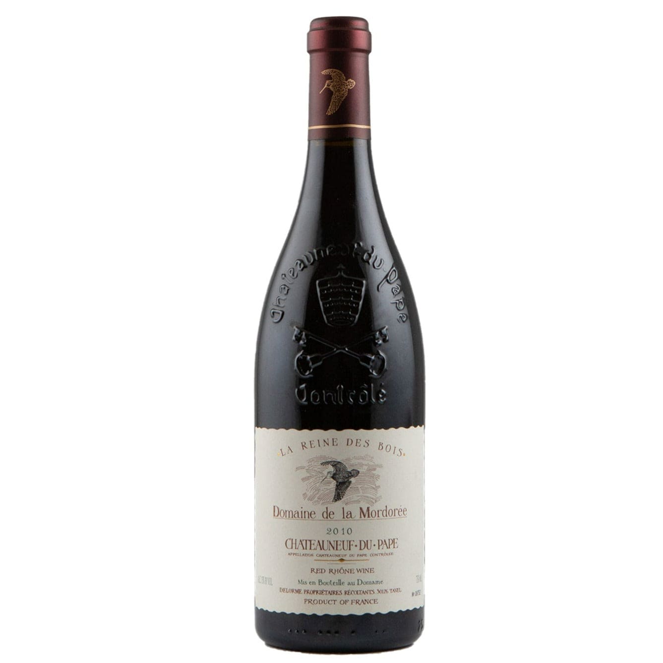 Single bottle of Red wine Domaine de la Mordorée, Cuvee La Reine des Bois, Chateauneuf du Pape, 2010 Syrah, Mourvedre & Grenache
