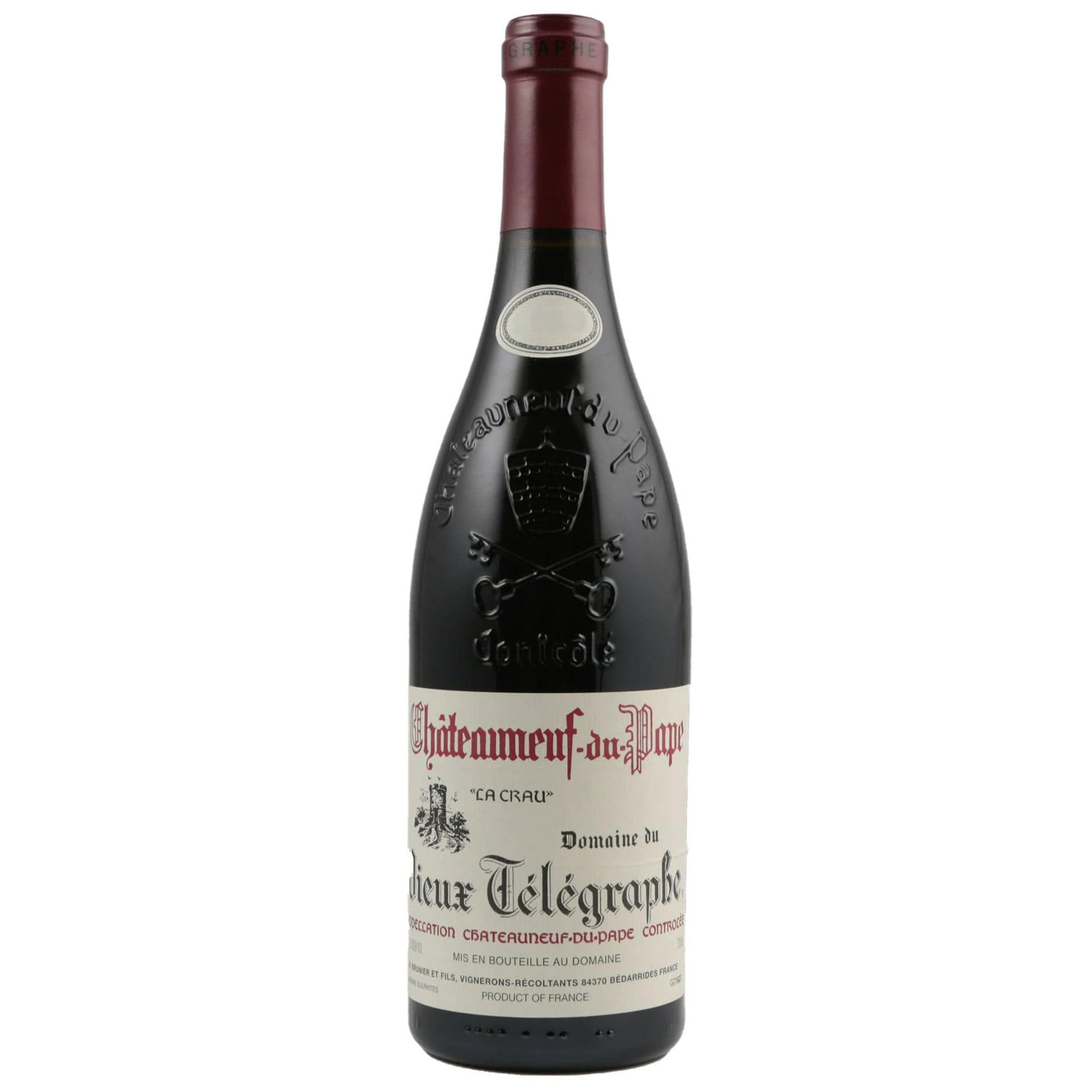 Single bottle of Red wine Domaine du Vieux Telegraphe (Brunier), La Crau, Chateauneuf du Pape, 2009 65% Grenache, 15% Mourvedre, 5% Syrah, 5% Cinsault, 5% Clairette & 5% Other