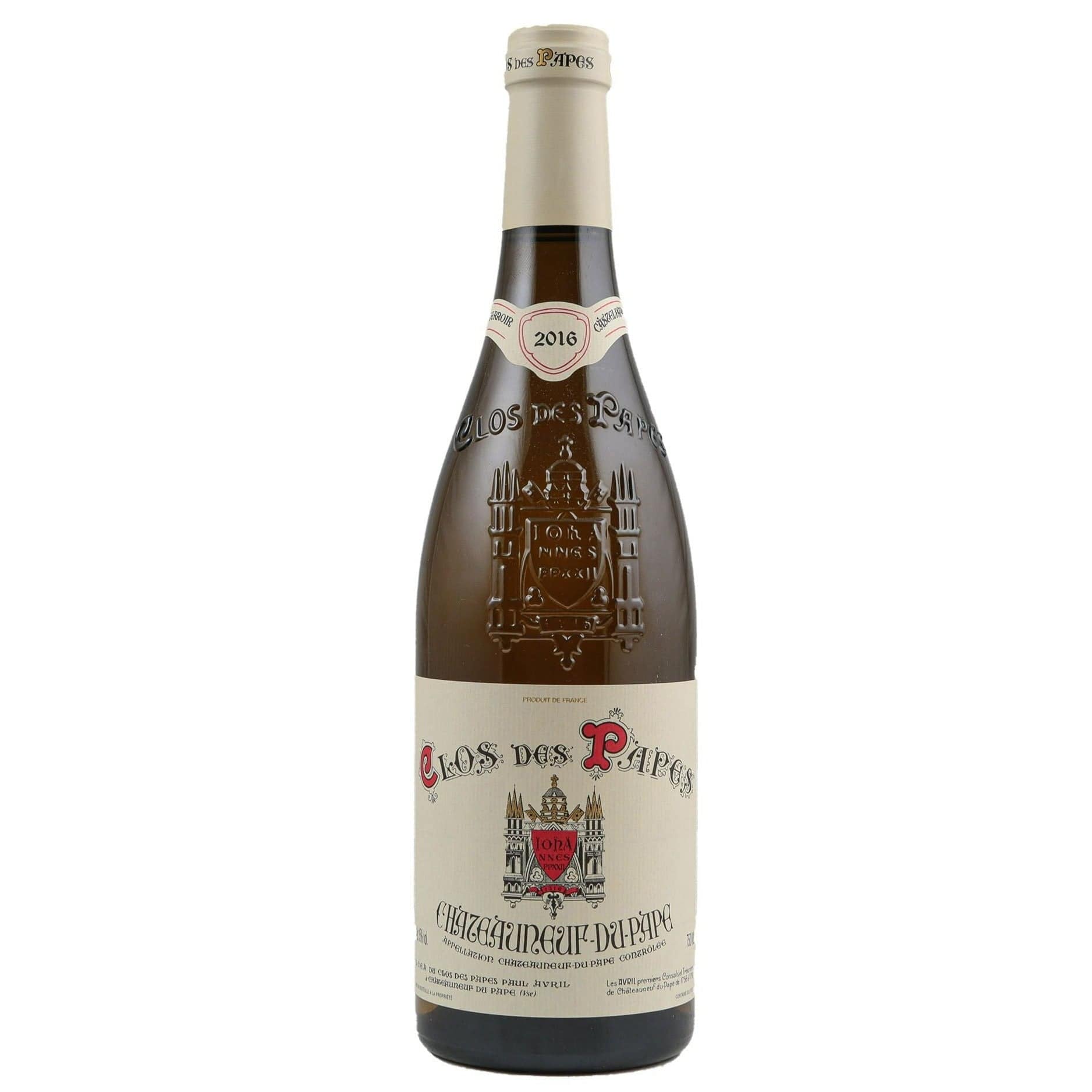 Single bottle of Red wine Paul Avril Clos des Papes, CDP Blanc, Chateauneuf du Pape, 2016 100% Grenache Blanc