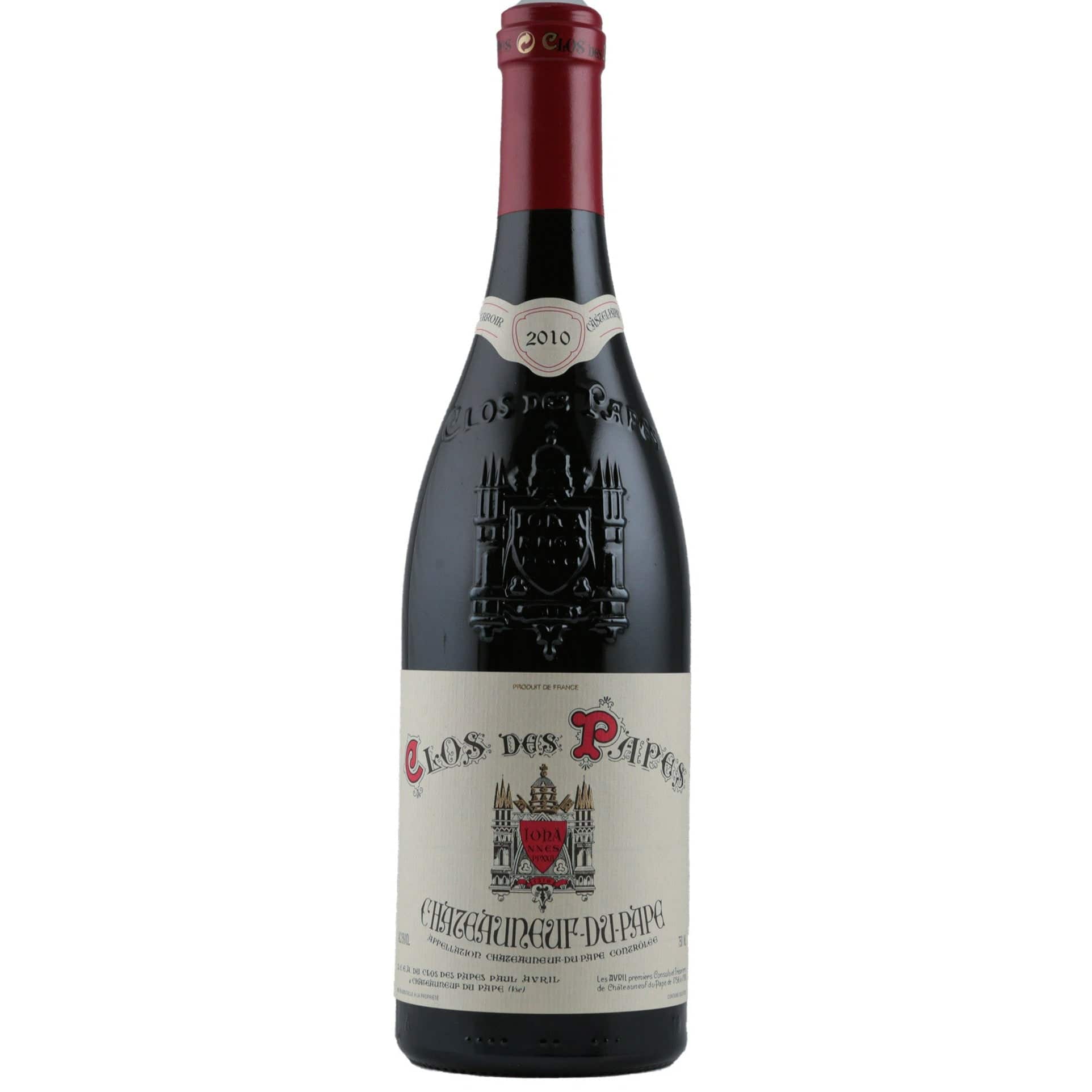 Single bottle of Red wine Paul Avril Clos des Papes, CDP, Chateauneuf du Pape, 2010 65% Grenache, 20% Mourvèdre, 10% Syrah & 5% Vaccarèse