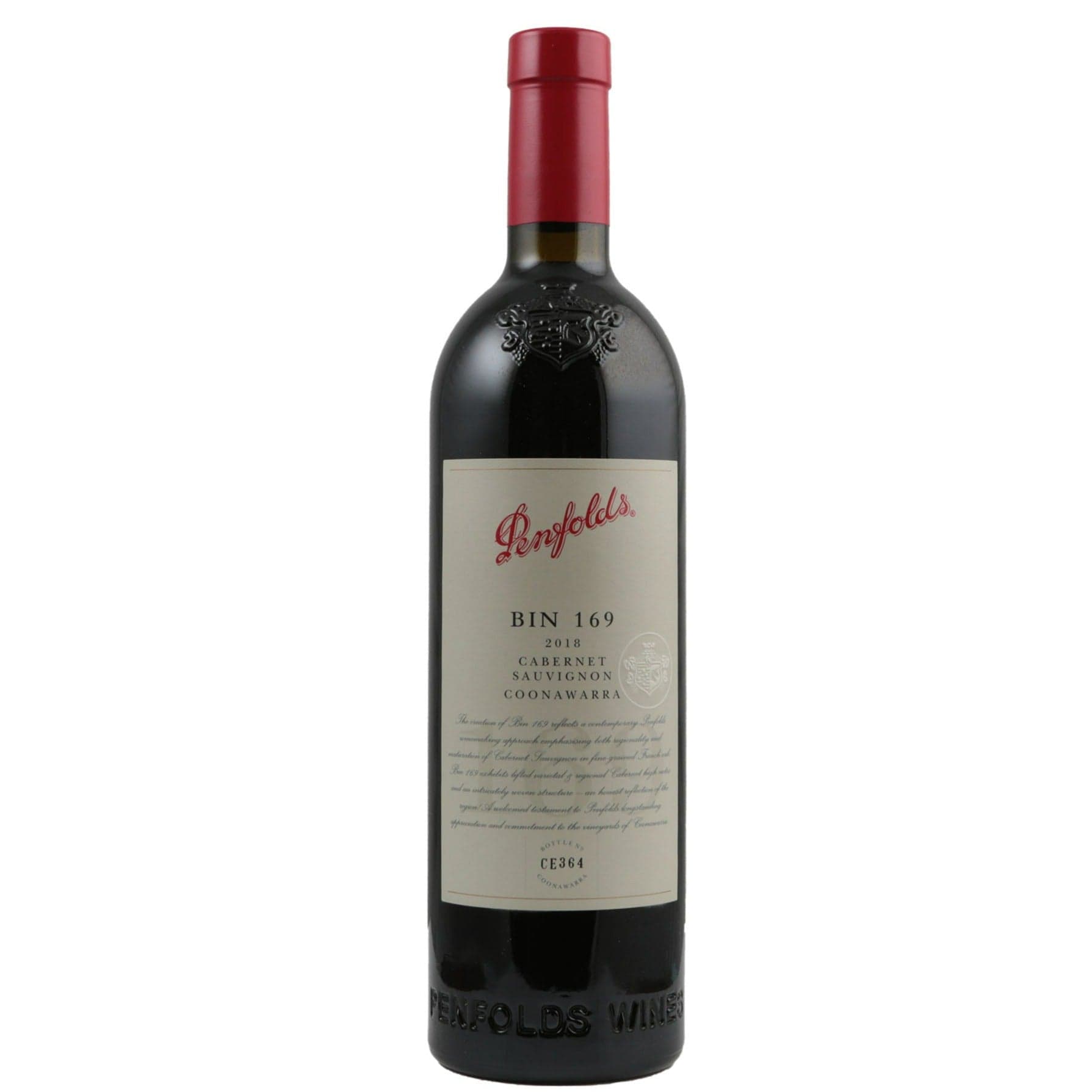 Single bottle of Red wine Penfolds, Bin 169 Cabernet Sauvignon, Coonawarra S.A., 2018 100% Cabernet Sauvignon
