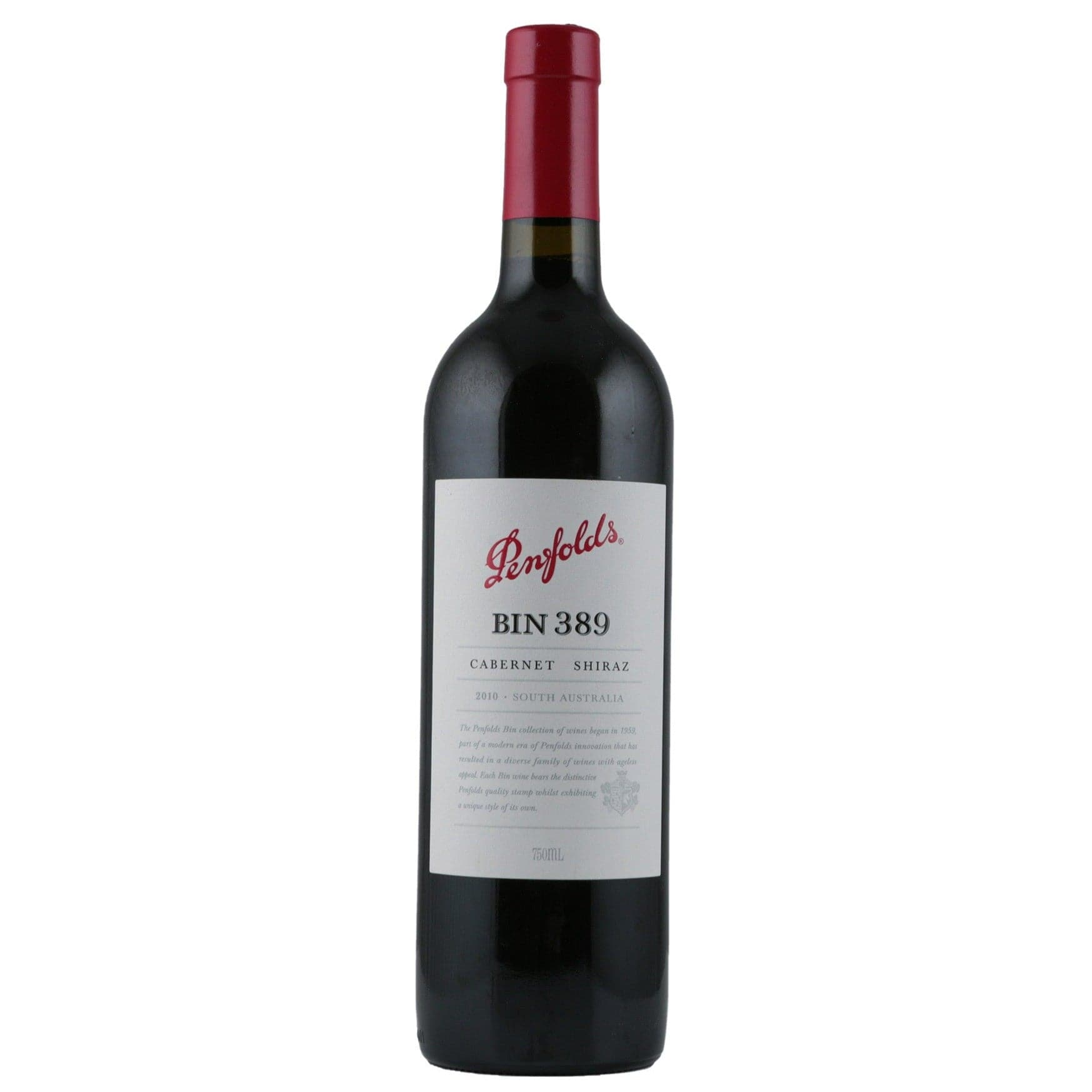 Single bottle of Red wine Penfolds, Bin 389 Cabernet Shiraz, South Australia, 2010 51% Cabernet Sauvignon & 49% Shiraz