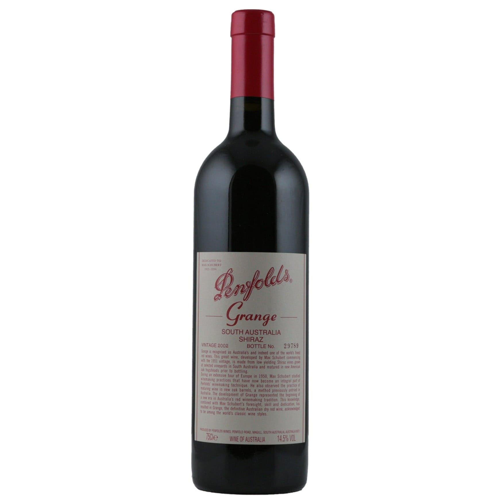 Single bottle of Red wine Penfolds, Grange Bin 95 Shiraz, South Australia, 2002 99% Shiraz & 1% Cabernet Sauvignon