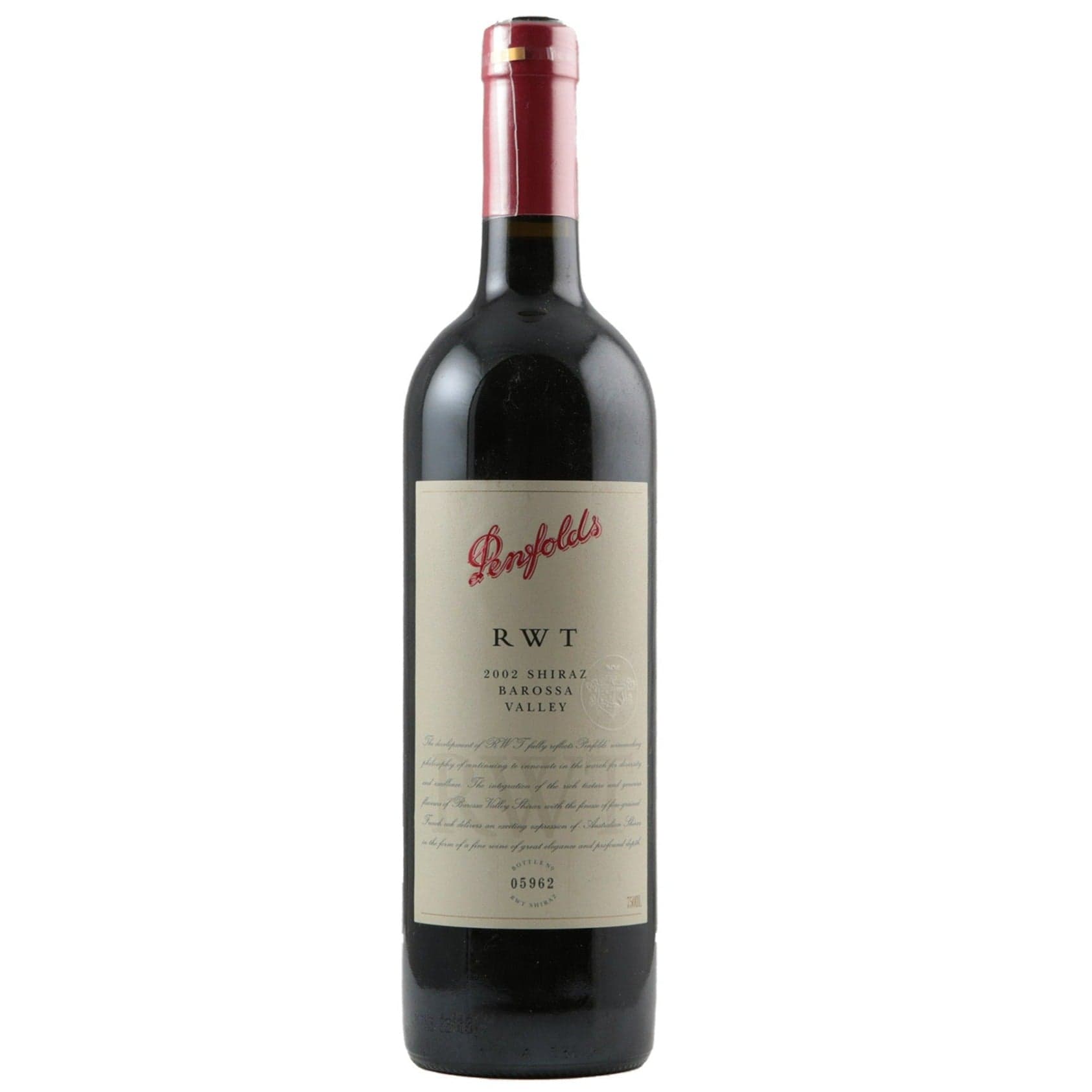 Single bottle of Red wine Penfolds, RWT (now Bin 798), Barossa Valley, 2002 100% Shiraz