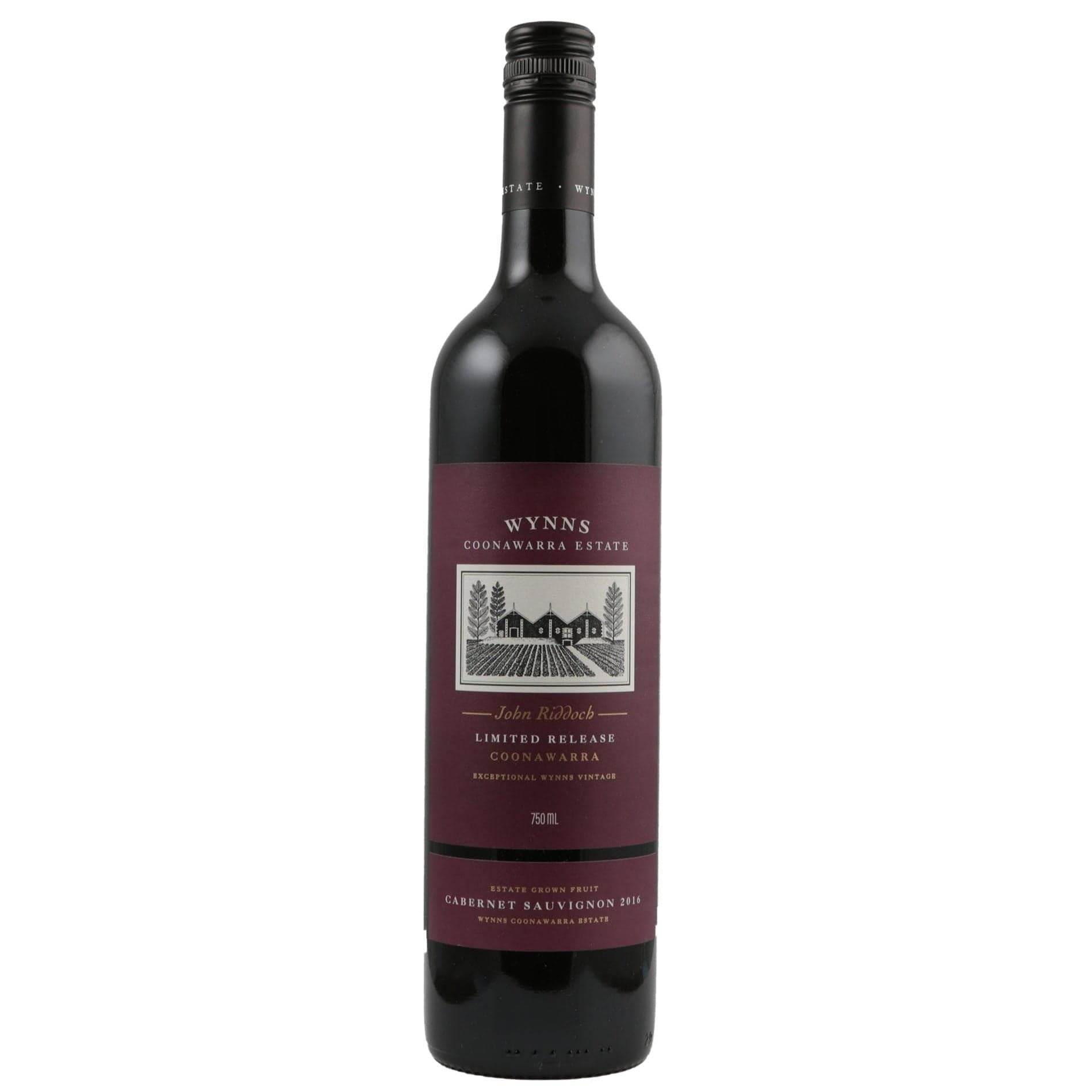Single bottle of Red wine Wynns Coonawarra Estate, John Riddoch Cabernet Sauvignon, Coonawarra S.A., 2016 100% Cabernet Sauvignon