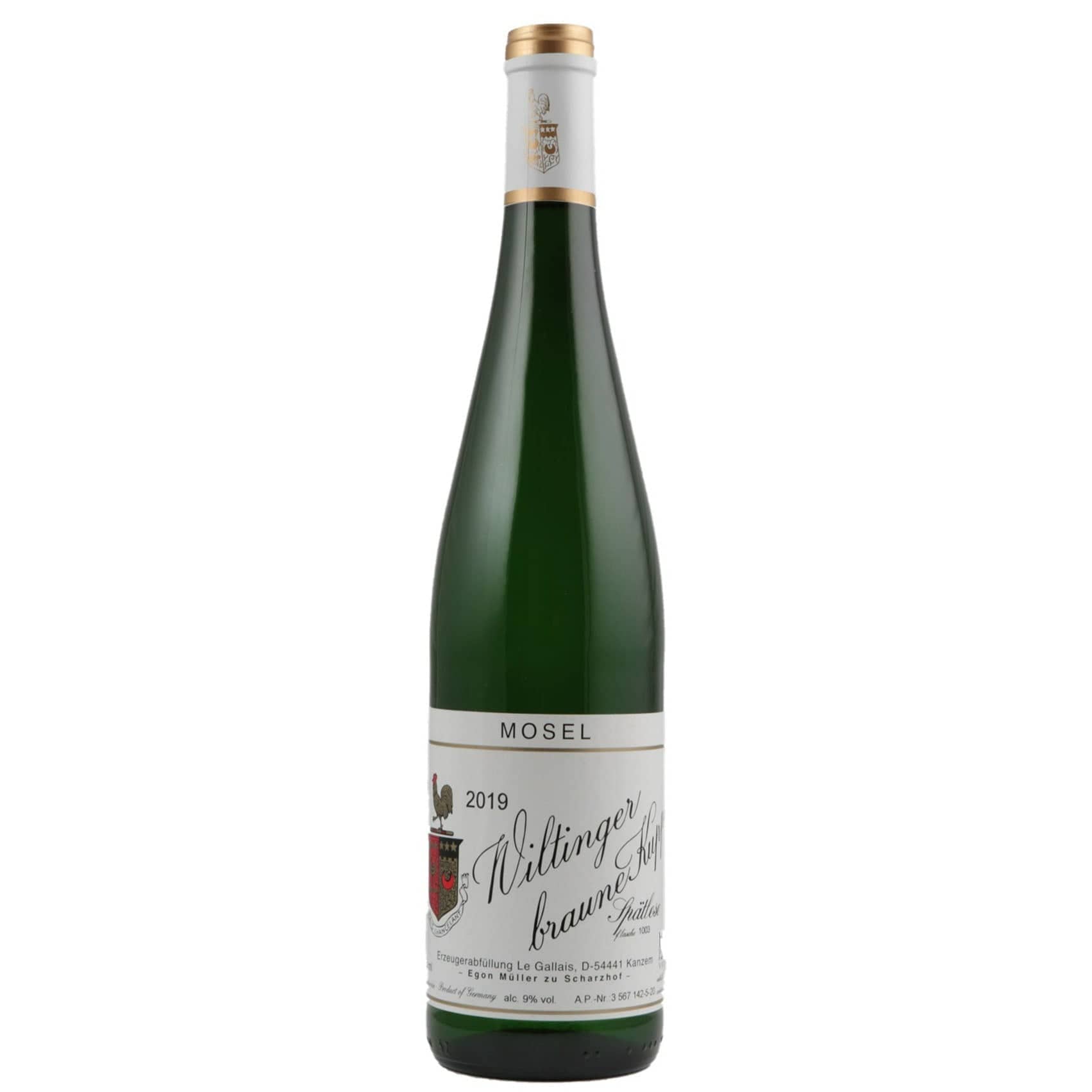 Single bottle of Sweet White wine Egon Muller, Wiltinger Braune Kupp Le Gallais Riesling Spatlese, Wiltingen, 2019 100% Riesling